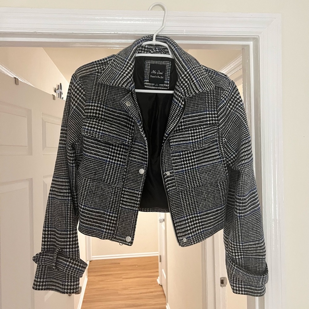 Navy /Black/White Checkered Cropped Jacket